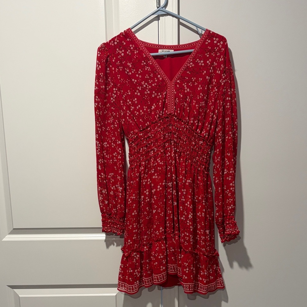 Red Floral Long Sleeve Dress